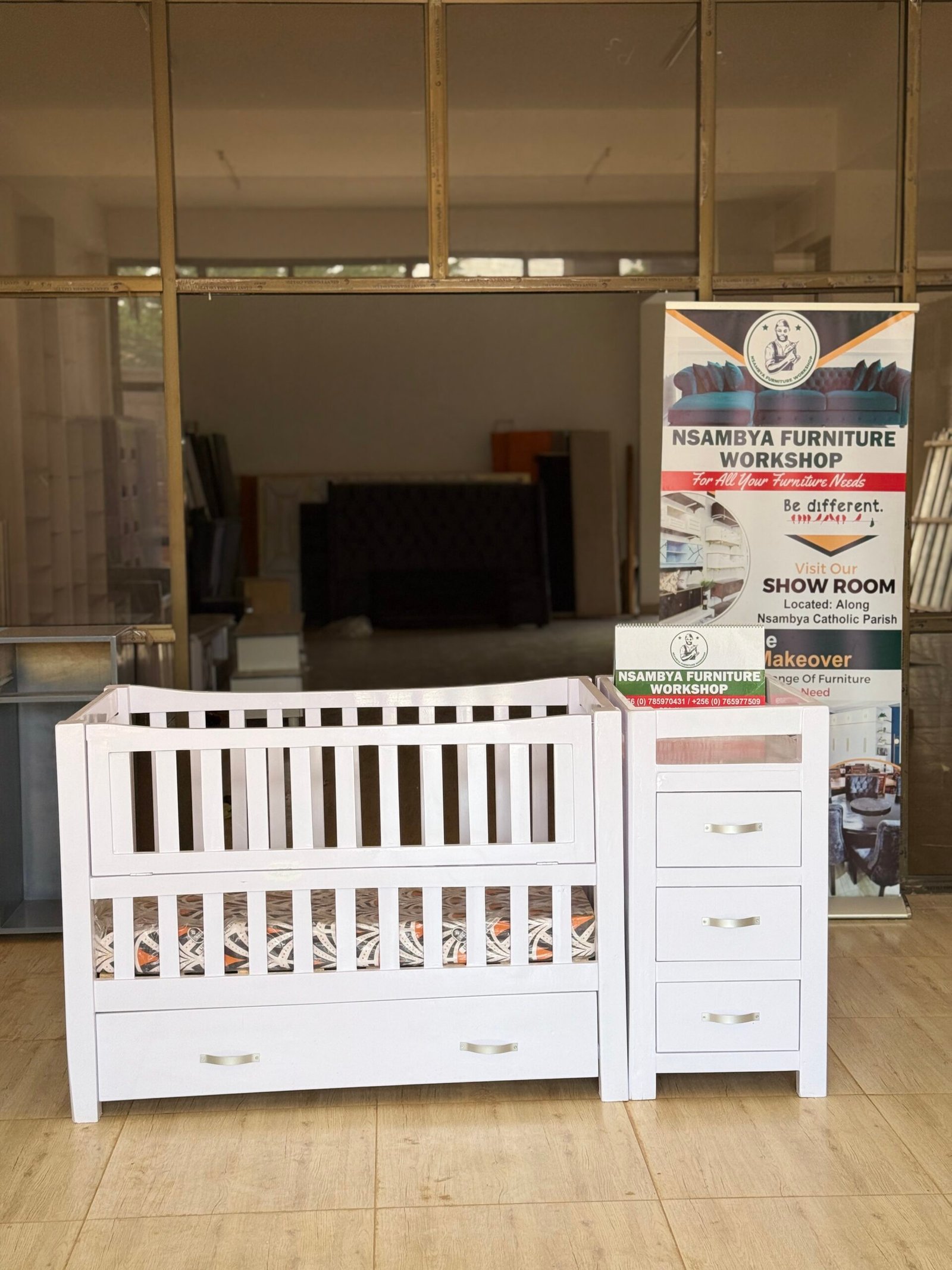White Baby Crib with Integrated Storage