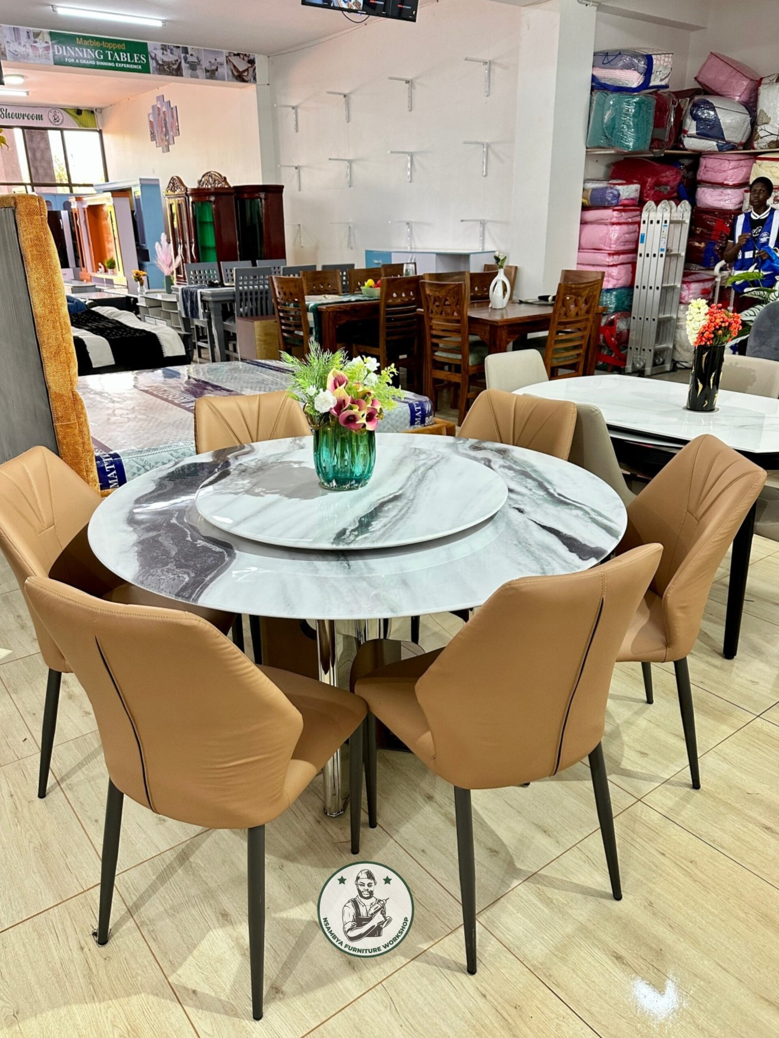 Marble Round Turning Dining Table – 6-Seater