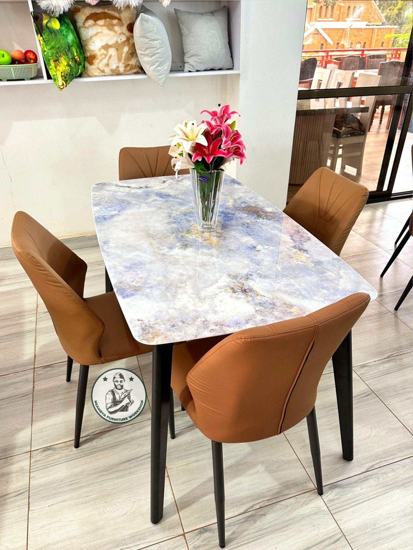 4-Seater Rectangular Marble Dining Table