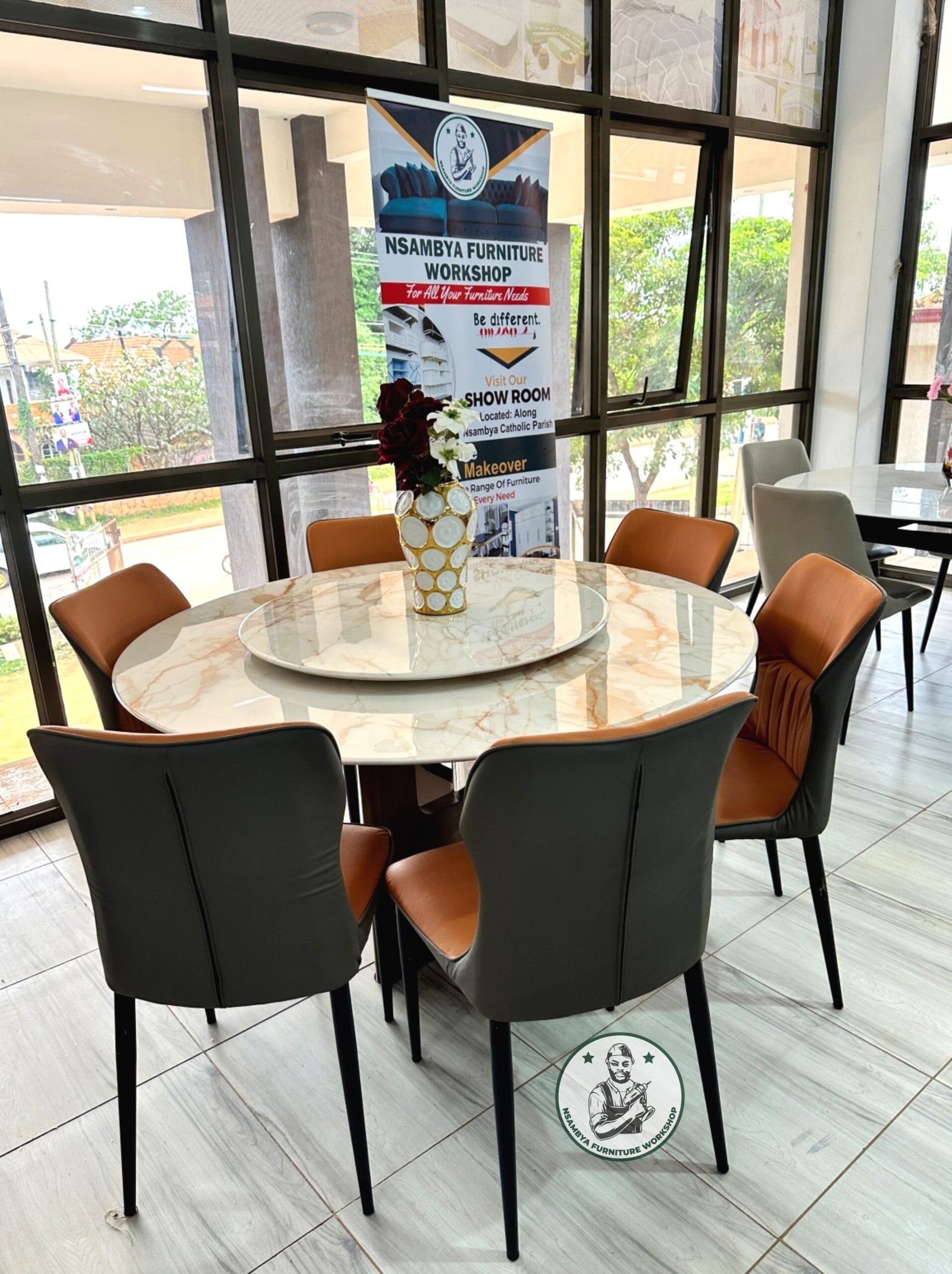 Marble Round Dining Table Set 6-seater