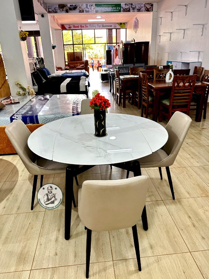 Adjustable Modern Round Marble Dining Table – 4-Seater