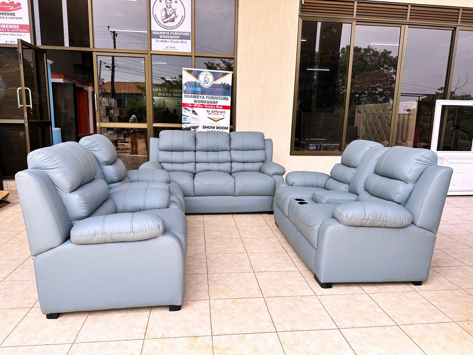 Grey Leather 7-Seater Sofa Set - Image 2