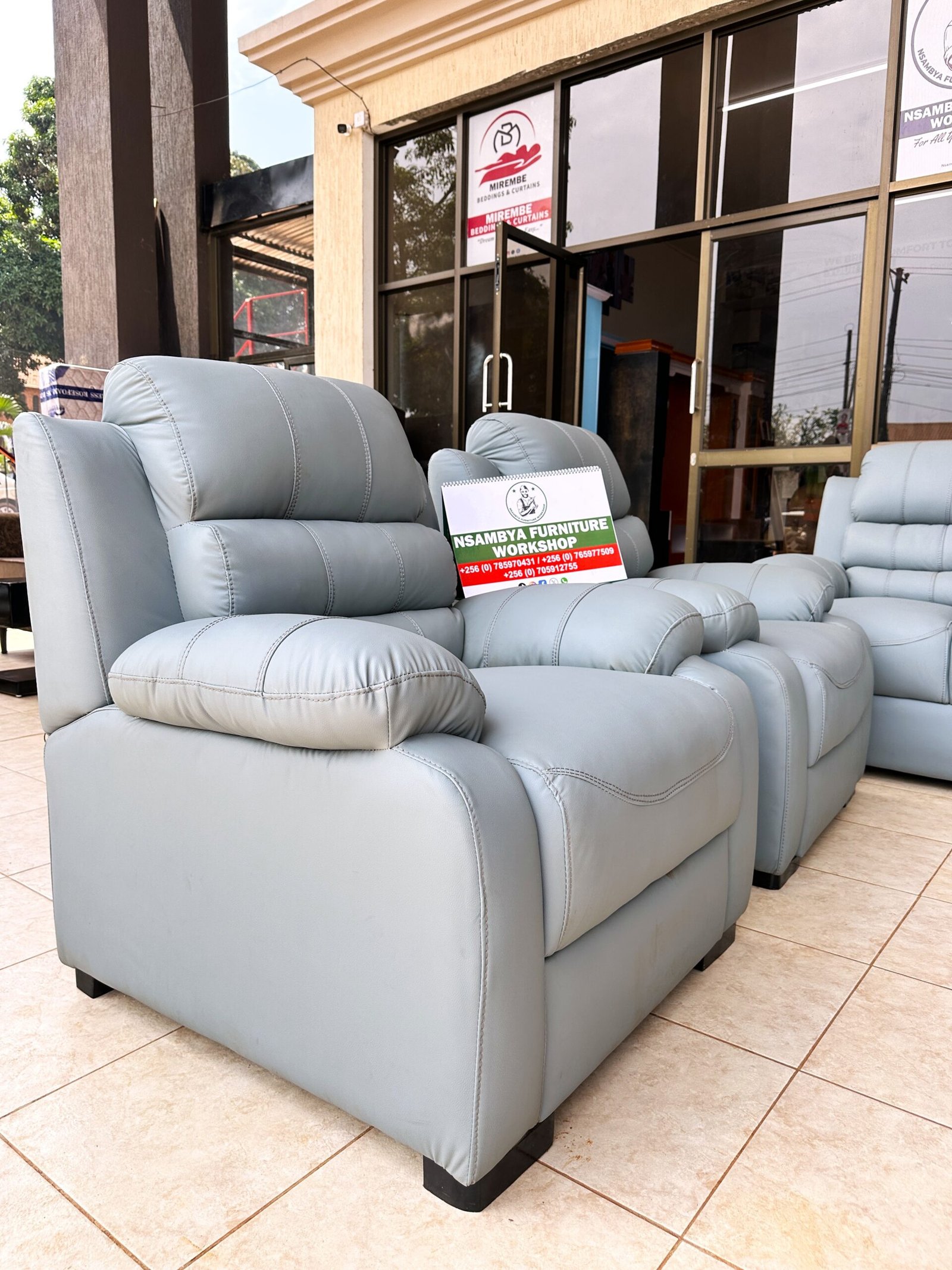 Grey Leather 7-Seater Sofa Set - Image 3