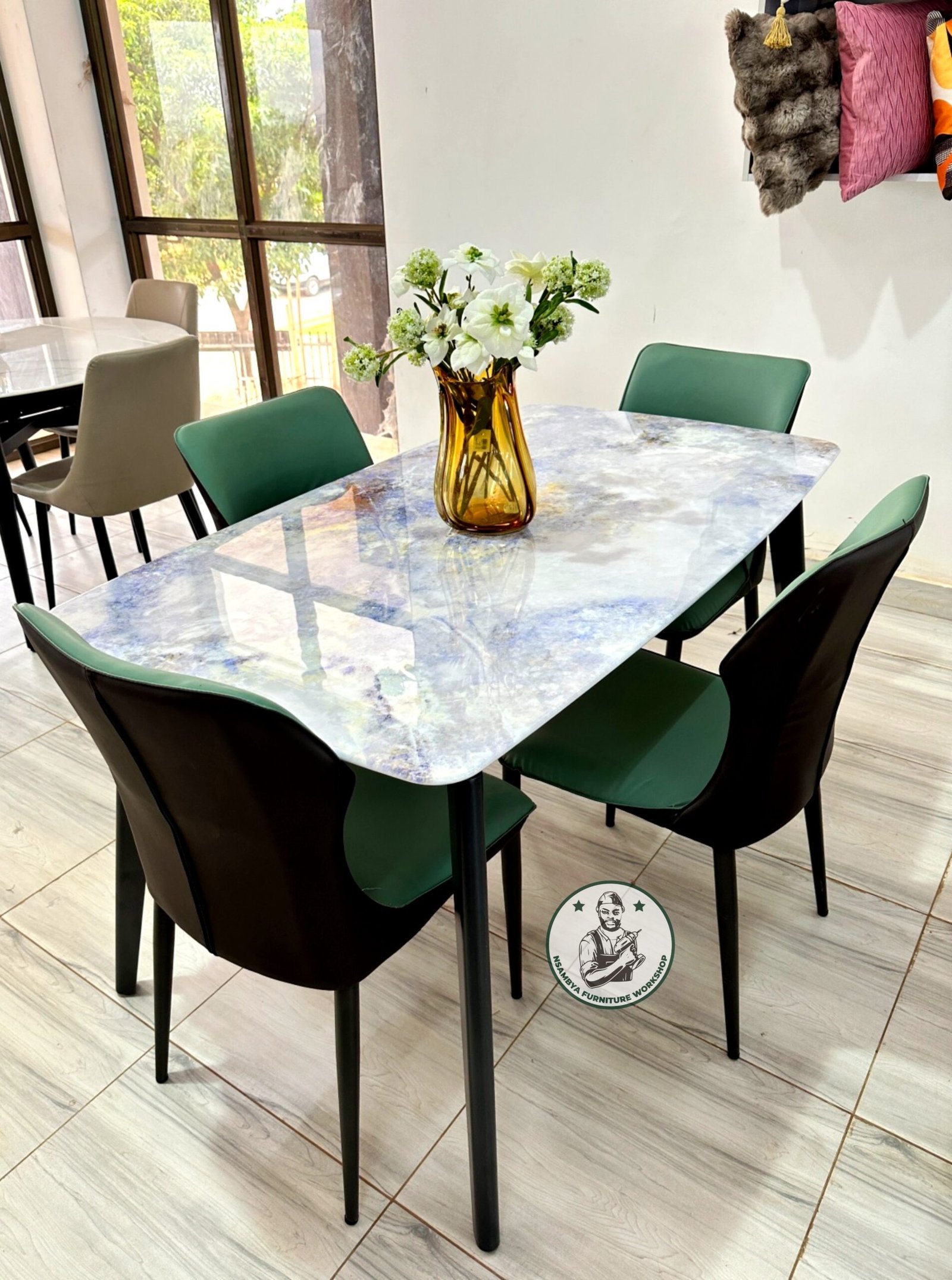 4-Seater Rectangular Marble Dining Table - Image 3