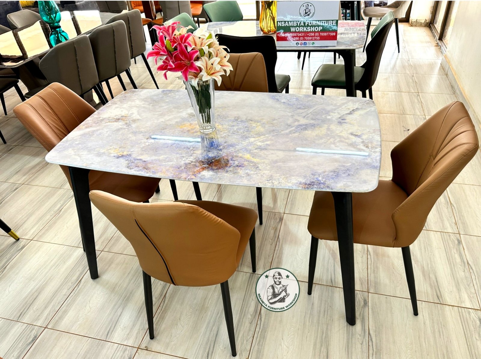 4-Seater Rectangular Marble Dining Table - Image 2