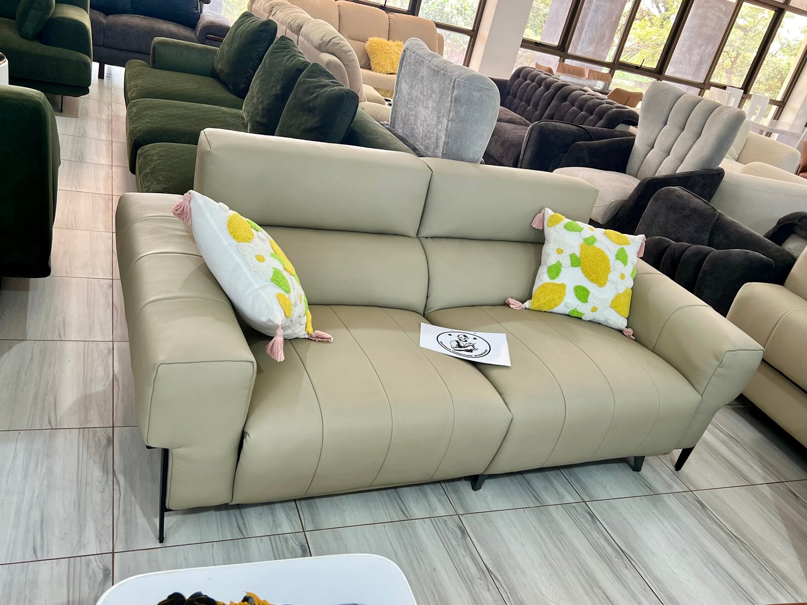 Cream Leatherette Sofa